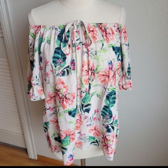 NWOT Sanctuary Floral Pink Off Shoulder Blouse - Picture 1 of 6